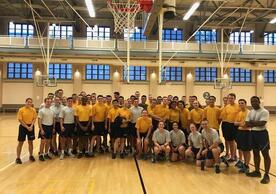 Air Force Cadets and Navy Midshipmen after the Joint PT Session